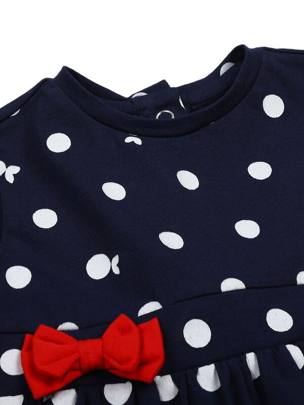 Girls White & Blue Short Sleeve Knitted Dress image number 3